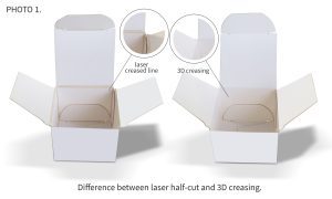 Difference between laser half-cut and 3D creasing.