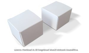 Lézeres ritzeléssel és 3D biegeléssel készült dobozok összeállítva.