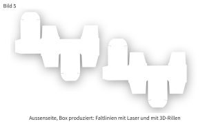 Aussenseite, Box produziert : Faltlinien mit Laser und  mit 3D-Rillen