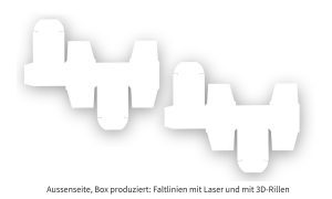 Aussenseite, Box produziert : Faltlinien mit Laser und mit 3D-Rillen